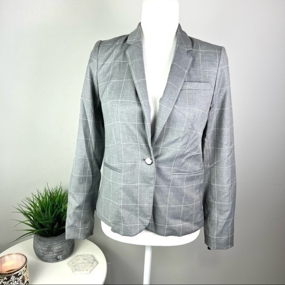 Calvin Klein womens grey white one button blazer size 2P - Picture 2 of 9